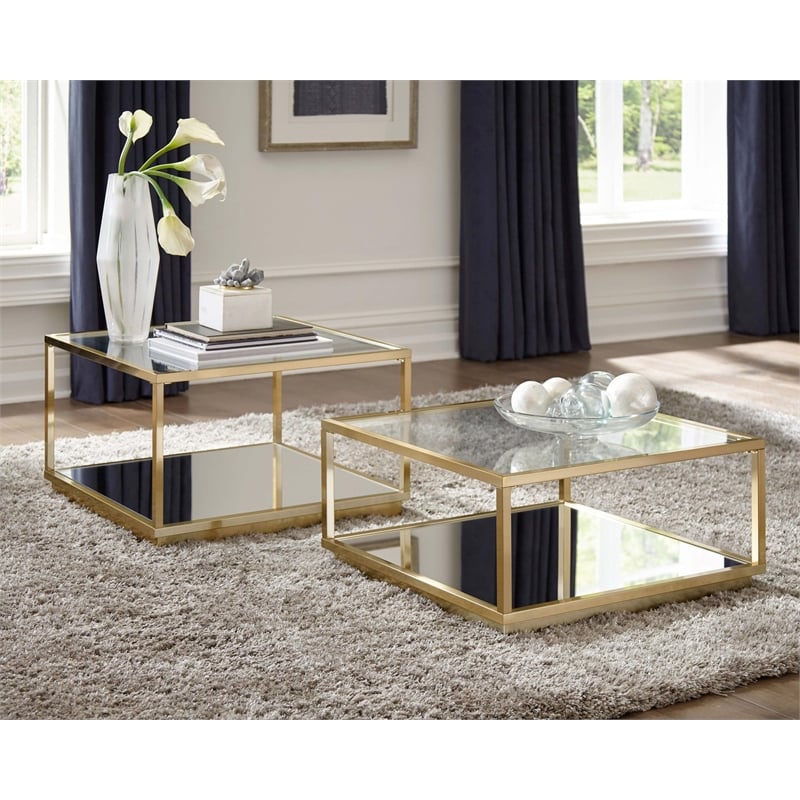 Renee 2-piece Square Coffee Table Set Rose Brass