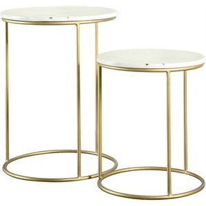 coaster 2 piece round marble top nesting tables in white and gold