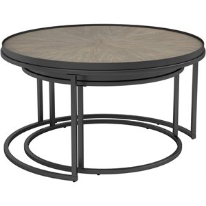 Coaster Rodrigo 2-Piece Round Wood Top  Nesting Tables in Brown/Gunmetal