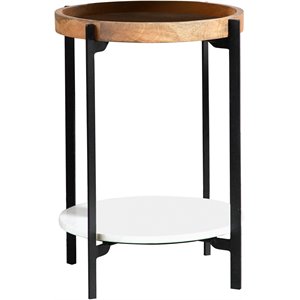 coaster round accent table with marble shelf in natural and black