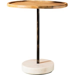 Coaster Ginevra Round Marble Base Wood Top Accent Table in Natural and White