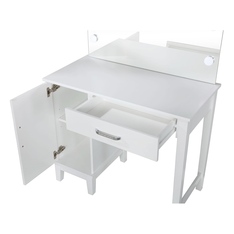Elijah Vanity Set with Lighting & Stool White and Dark Grey
