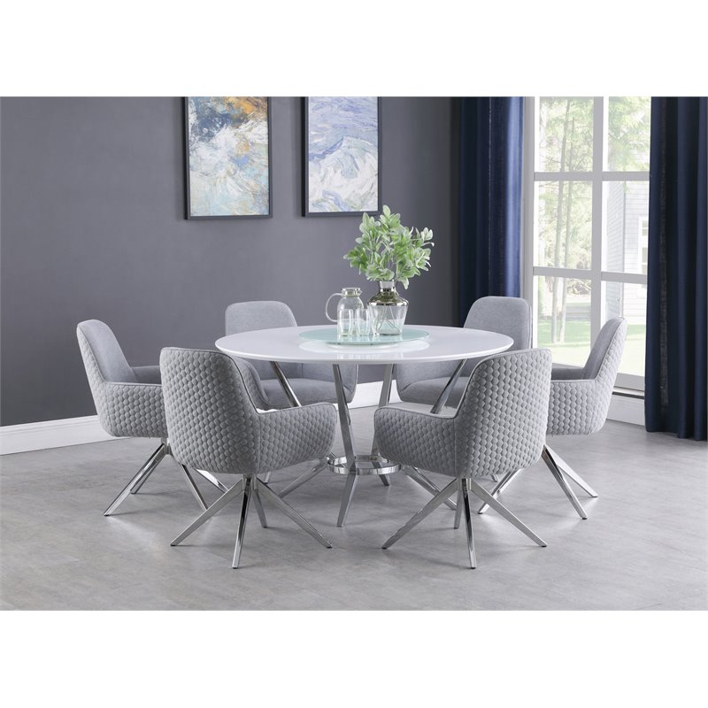 Abby Fabric Upholstered Swivel Dining Arm Chair Light Grey