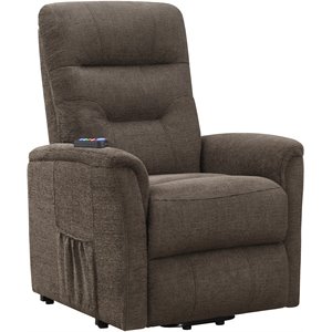 coaster power lift recliner with storage pocket in brown