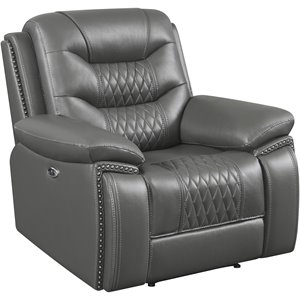 Coaster Flamenco Faux Leather Tufted Upholstered Power Recliner in Charcoal