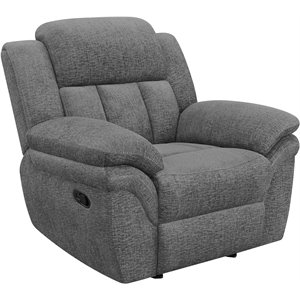 coaster bahrain upholstered glider recliner in charcoal