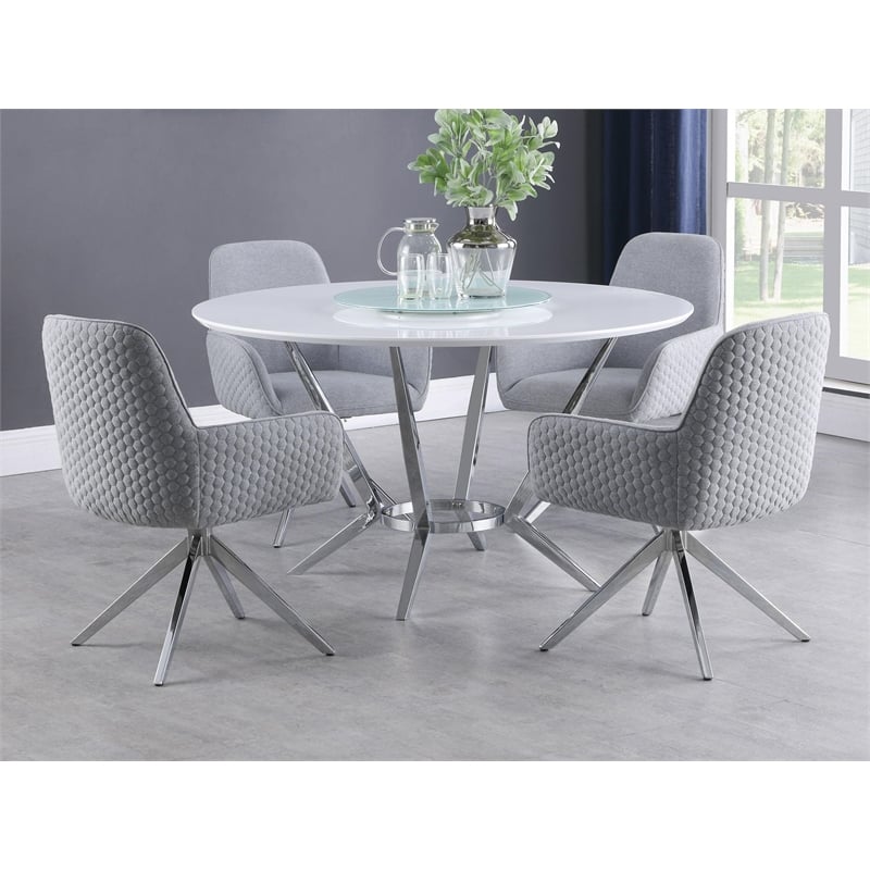 Abby 5-piece Round Dining Table Set White High Gloss