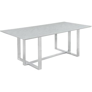 coaster annika rectangular glass top dining table in white and chrome
