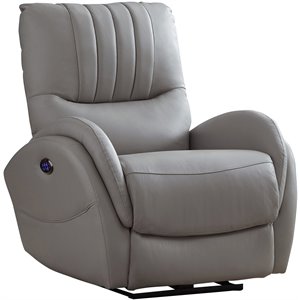 coaster upholstered power3 recliner with power lumbar in light grey