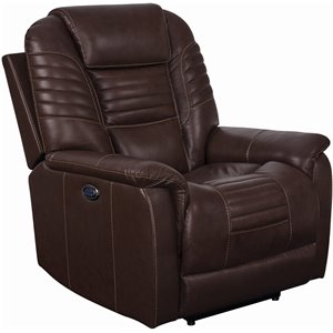 coaster upholstered power3 recliner with power headrest in brown