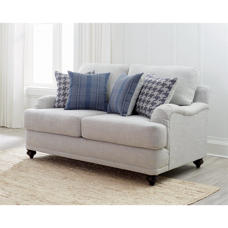 Glenn Upholstered English Arm Loveseat Light Grey and Blue