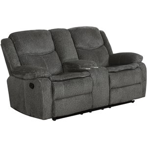 coaster jennings upholstered motion loveseat with console in charcoal