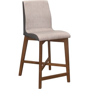 coaster upholstered counter height stool in light grey and natural walnut