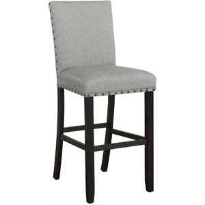 coaster solid back upholstered bar stool in grey and antique noir
