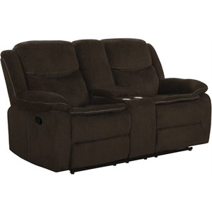 coaster jennings upholstered motion loveseat with console in brown