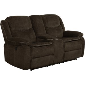 coaster jennings upholstered power loveseat with console in brown
