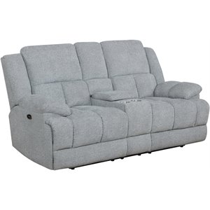 coaster waterbury upholstered power loveseat with console in grey