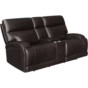 coaster longport upholstered power loveseat with console in dark brown