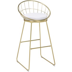 Coaster Padded Seat Bar Stool in White and Matte Brass
