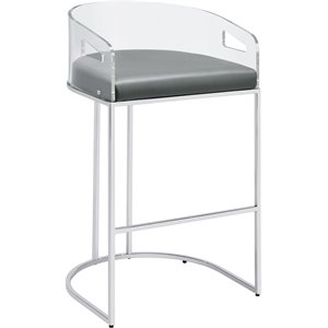 coaster acrylic back bar stool in grey and chrome