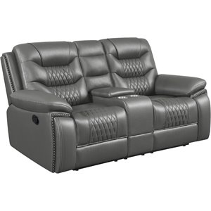 coaster flamenco tufted upholstered motion loveseat with console in charcoal