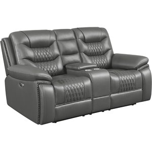 Coaster Faux Leather Tufted Power Loveseat with Console in Charcoal