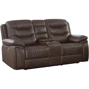 coaster flamenco tufted upholstered power loveseat with console in brown