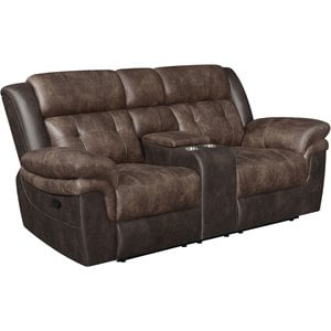 coaster saybrook tufted motion loveseat in chocolate and dark brown