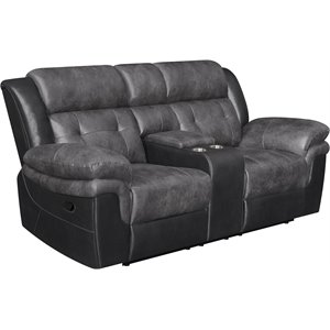 coaster saybrook tufted motion loveseat in charcoal and black