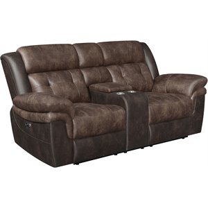 coaster saybrook tufted power loveseat in chocolate and dark brown