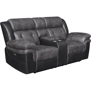 coaster saybrook tufted power loveseat in charcoal and black