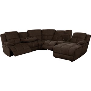 coaster belize 6 piece pillow top arm power sectional in brown