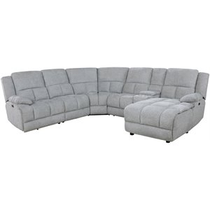 coaster belize 6 piece pillow top arm power sectional in grey