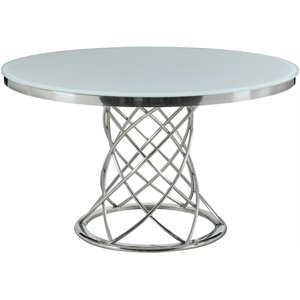 coaster irene round glass top dining table in white and chrome