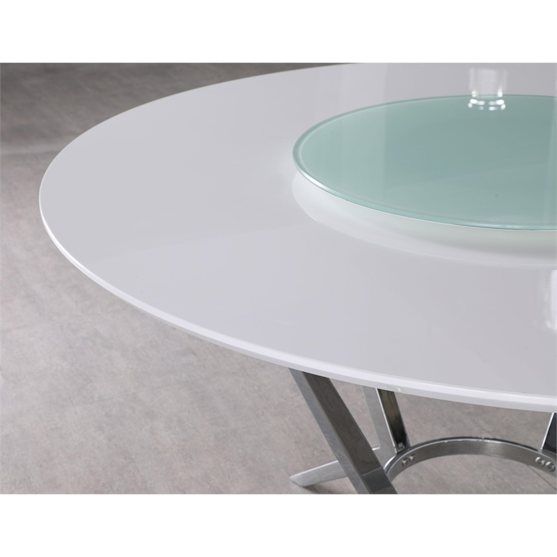Abby Round 54-inch Lazy Susan Dining Table White High Gloss