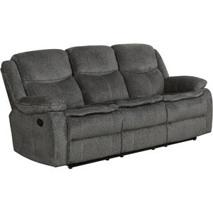 coaster jennings upholstered motion sofa with drop down table in charcoal