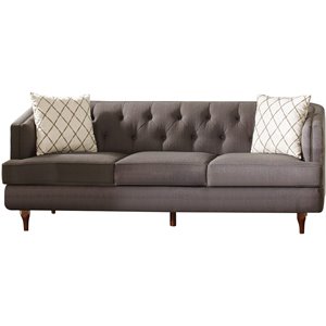 Coaster Shelby Recessed Arms and Tufted Tight Back Sofa in Grey and Brown