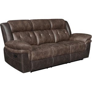 coaster saybrook tufted motion sofa in chocolate and dark brown