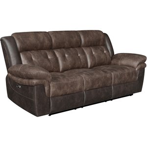 coaster saybrook tufted power sofa in chocolate and dark brown