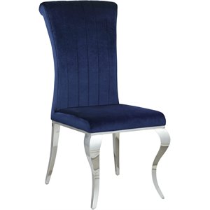 coaster carone upholstered side chair in ink blue and chrome