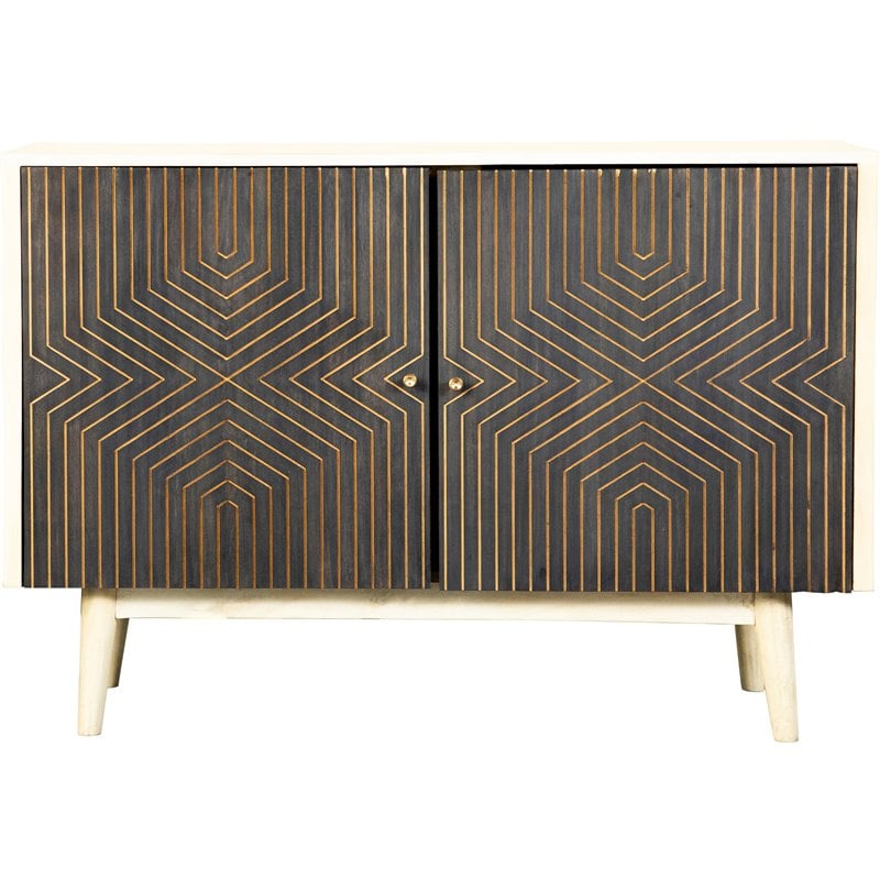 Ixora 2-door Wood Accent Cabinet White Washed and Black