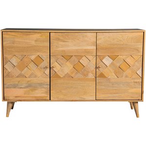 coaster checkered pattern 3 door accent cabinet in natural
