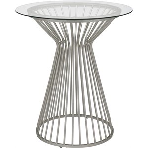 coaster round glass top bar table in satin nickel
