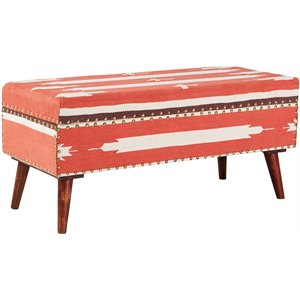 coaster upholstered storage bench in orange and beige