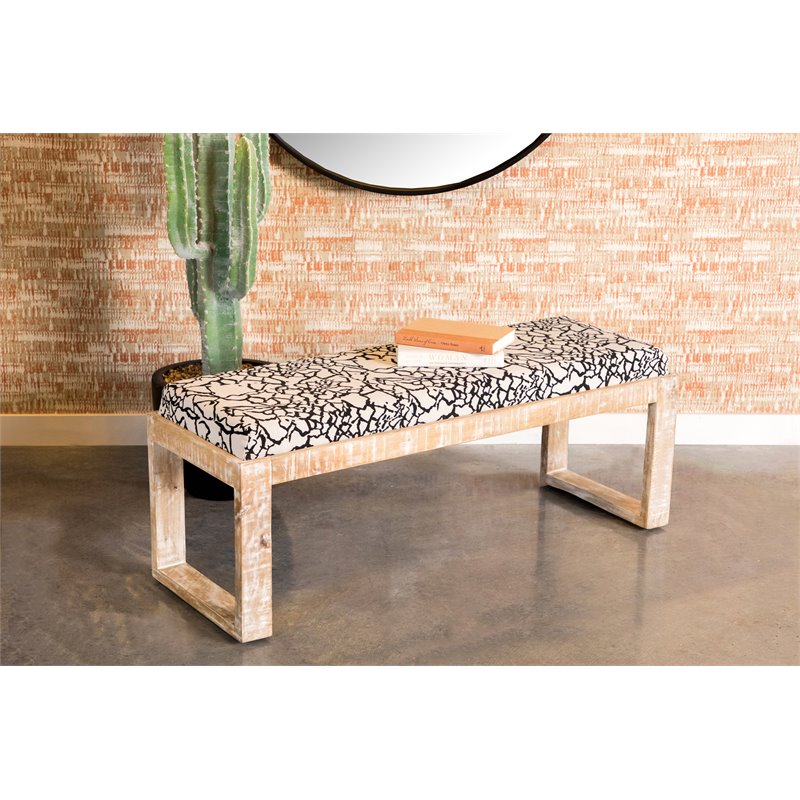 Aiden Fabric Upholstered Accent Bench Distressed White
