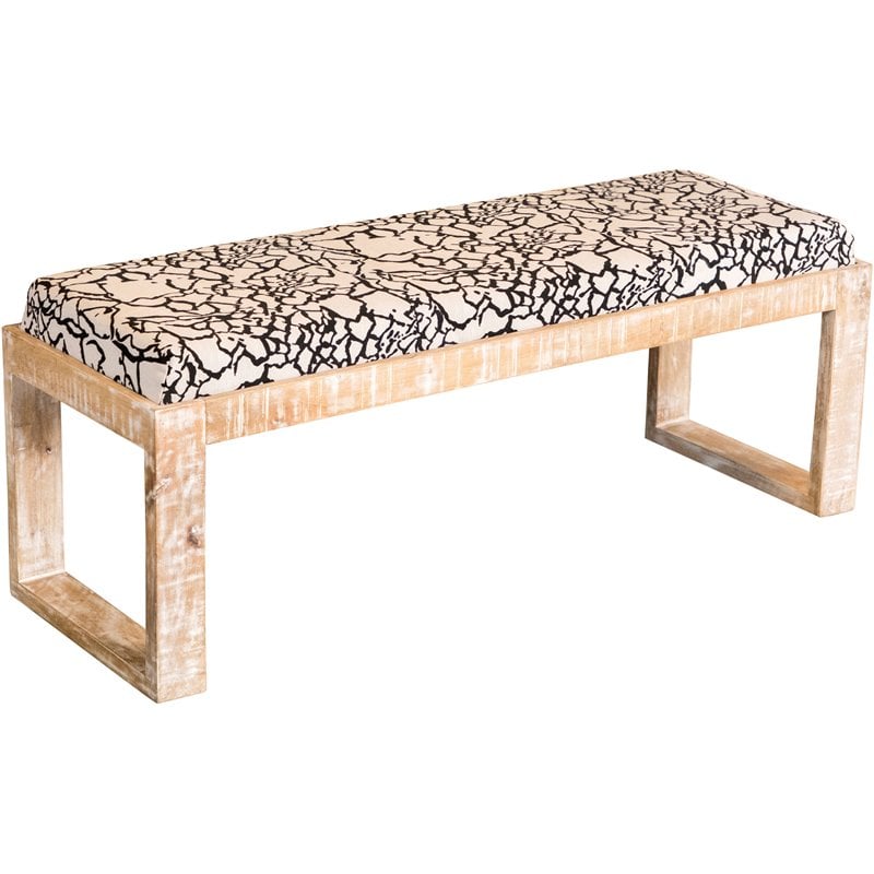 Aiden Fabric Upholstered Accent Bench Distressed White