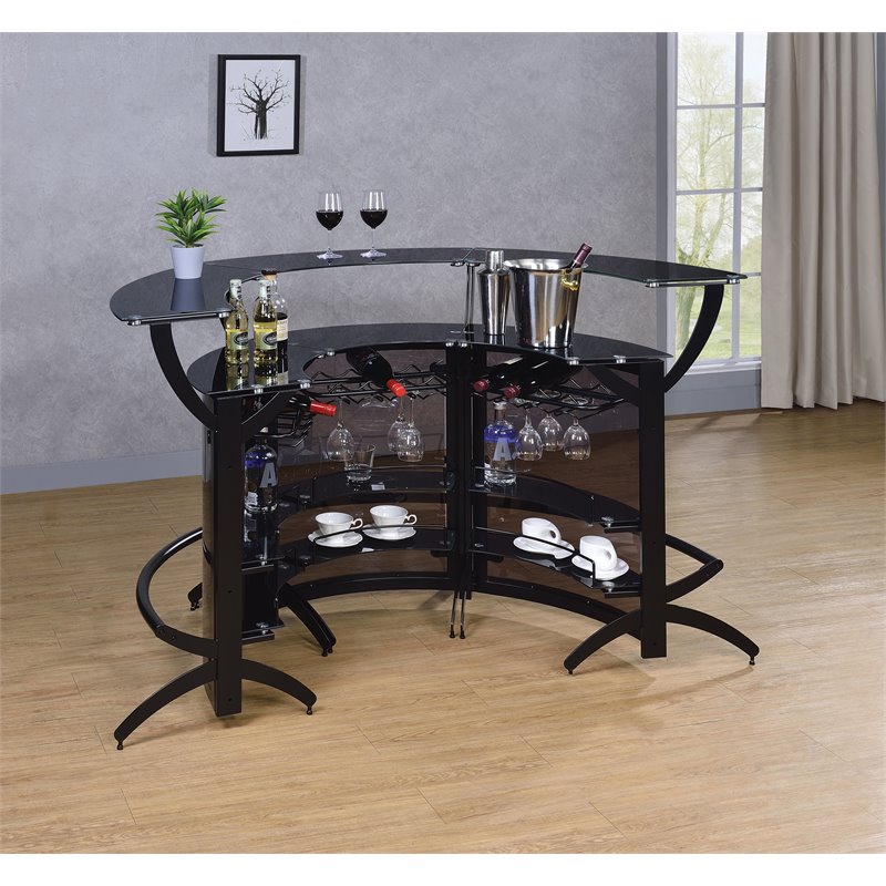 Dallas 3-piece Curved Freestanding Home Bar Cabinet Black