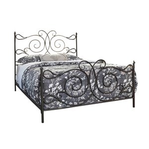 parleys queen metal bed with scroll headboard in dark bronze