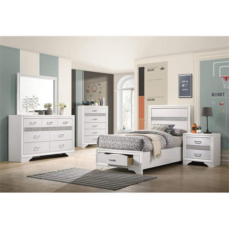 Miranda 51-inch Wood Twin Storage Panel Bed White