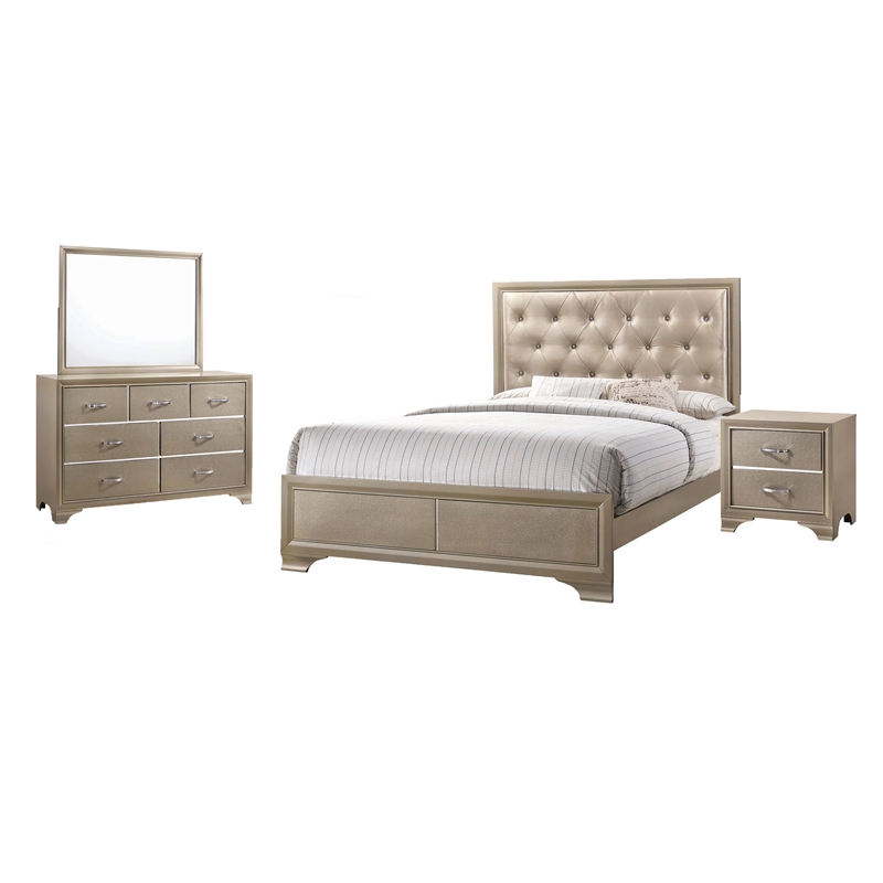 Coaster Beaumont 4 piece Queen Wood Bedroom Set in Champagne Gold